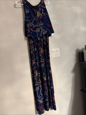 Robert Louis Navy Nautical Chain Print Sleeveless Jumpsuit